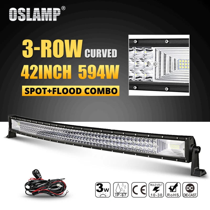 Oslamp 594 Вт 42 дюйма 3 РЯД изогнутый СВЕТОДИОДНЫЙ светильник Бар Offroad Combo Луч