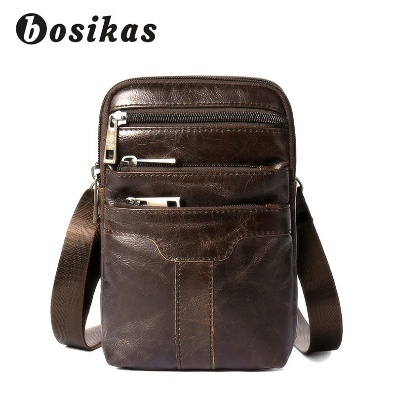 BOSIKAS поясная сумка из натуральной кожи мужские сумки чехол для телефона