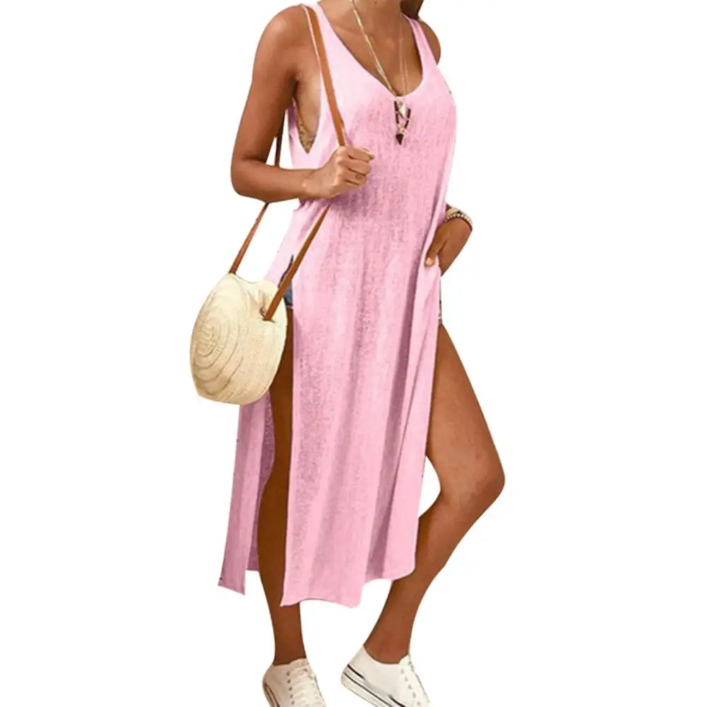 Повседневное женское летнее платье без рукавов с круглым вырезом свободное