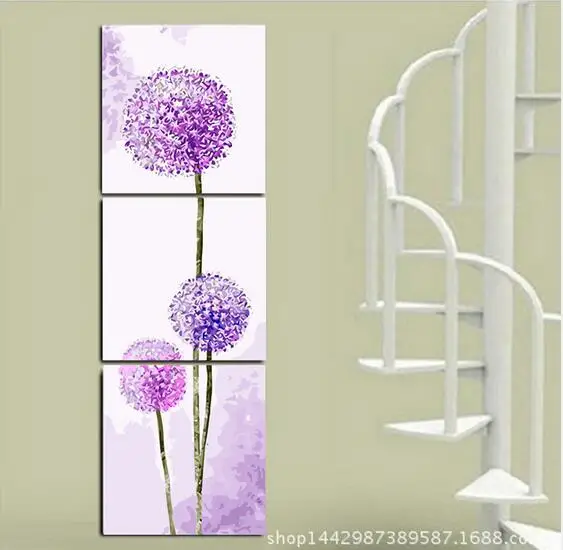 

Modern Wall Art Home Decoration Printed Oil Painting Pictures No Frame 3 Panel Abstract Purple Blue Dandelion Bedroom Wall Decor