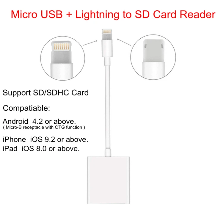 2 in 1 to SD Card PAIAIP USB-C lightning Micro-USB к CF/SD/TF кард-ридер для iphone/ipad/Android телефонов/Macbook/поверхность книги - Цвет: 2 in 1 to SD Card