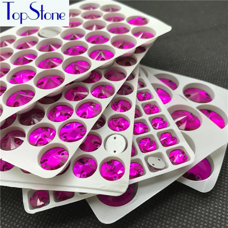 Topstone Rivoli пришивные стразы, стекло, кристалл, цвет фуксии, плоская задняя сторона, Круглый пришивной камень для DIY, платье, одежда