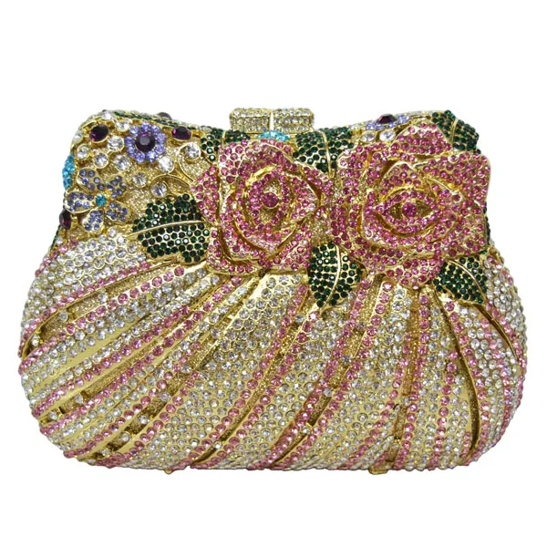 h Clutch bags LaiSC в форме розы Роскошные клатчи с кристаллами блестящие вечерние сумочки со стразами золотые женские вечерние клатчи вечерние сумка SC047 - Цвет: h Clutch bags