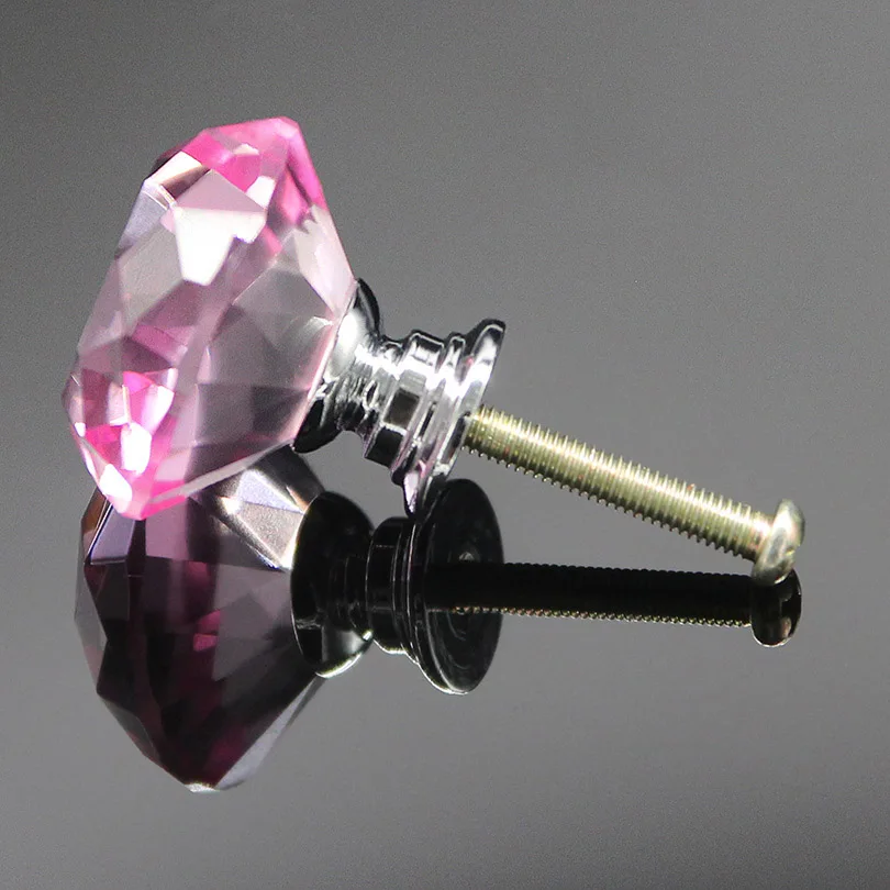 Pink 40 мм натуральный цвет европейский тип Алмазная форма дизайн хрустальные стеклянные ручки Шкаф Тянет дверная ручка ящика шкафа фурнитура - Цвет: Pink