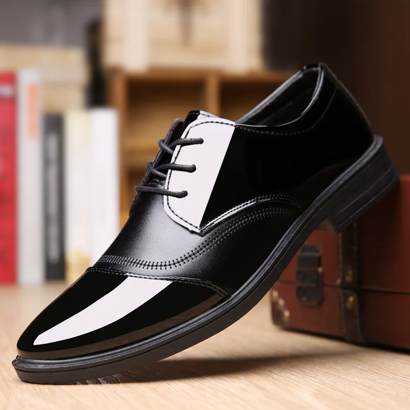 

2018 fashion Mens pu leather shoes wedding Business dress Nightclubs oxfords Breathable Working lace up black shoes RA-67