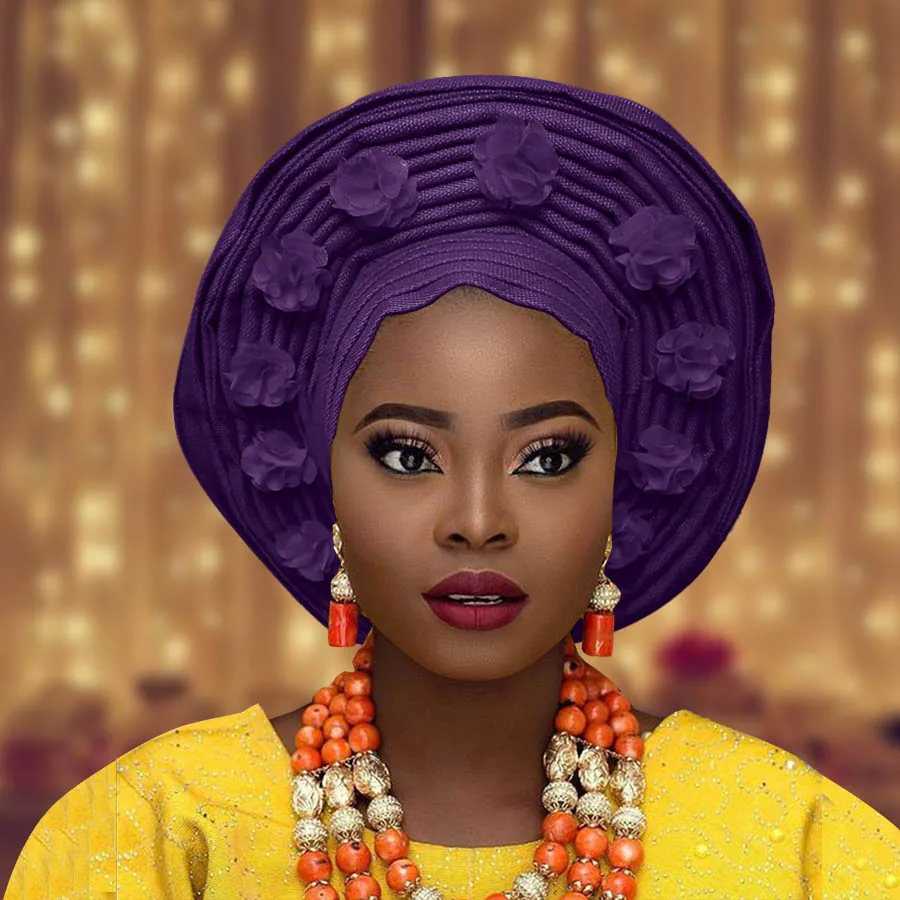 Дизайн aso oke головной убор Авто африканский геле для женщин нигерийская мода головной убор - Цвет: purple