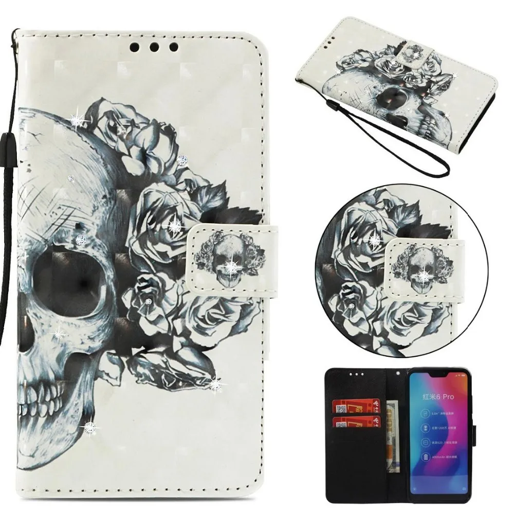 3D с бриллиантовым блеском роспись Совы бабочки Единорог Череп Кожаный флип-чехол