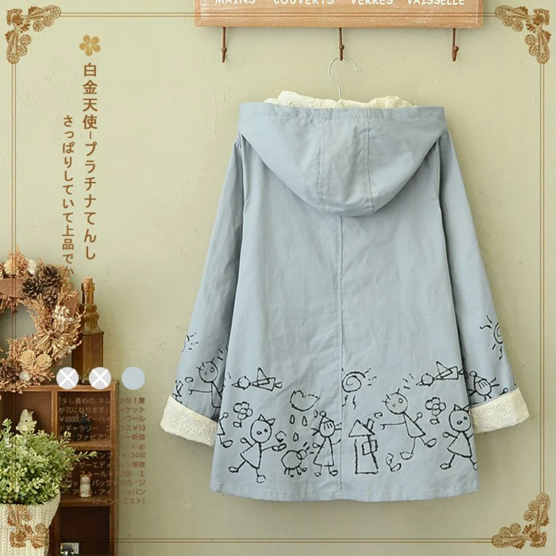 Куртка женская с капюшоном и принтом в виде граффити свободная хлопковая