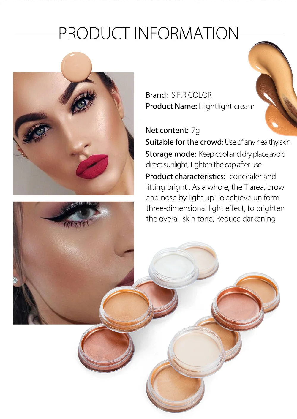 Макияж для лица bronzing highlighter cream 6 цветов водостойкий стойкий мерцающие тени крем металлический хайлайтер палитра HF135