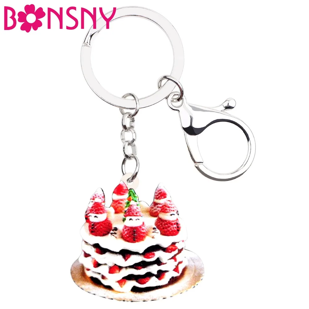 

Bonsny Acrylic Christmas Cartoon Snowman Cake Key Chains Keychains Rings Xmas Food Jewelry For Women Girls Teens Bag Charms Gift