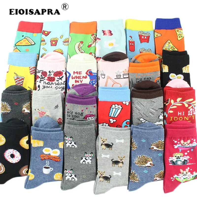 

[EIOISAPRA]85% чесаный хлопок, новый продукт, модные смешные счастливые носки в стиле Харадзюку, Женские Дышащие повседневные носки с изображение...