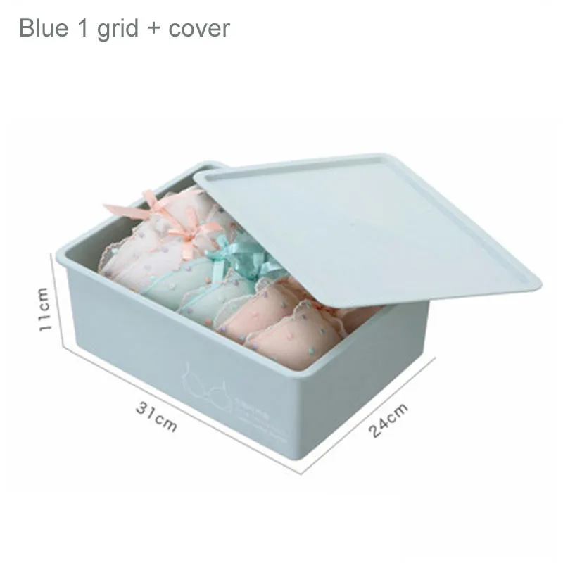 Blue 1 grid Коробка для хранения нижнего белья с крышкой 10/15 сетки для домашнего гардероба ящик шкафа Органайзер чехол для носков трусики бюстгалтеры - Цвет: Blue 1 grid