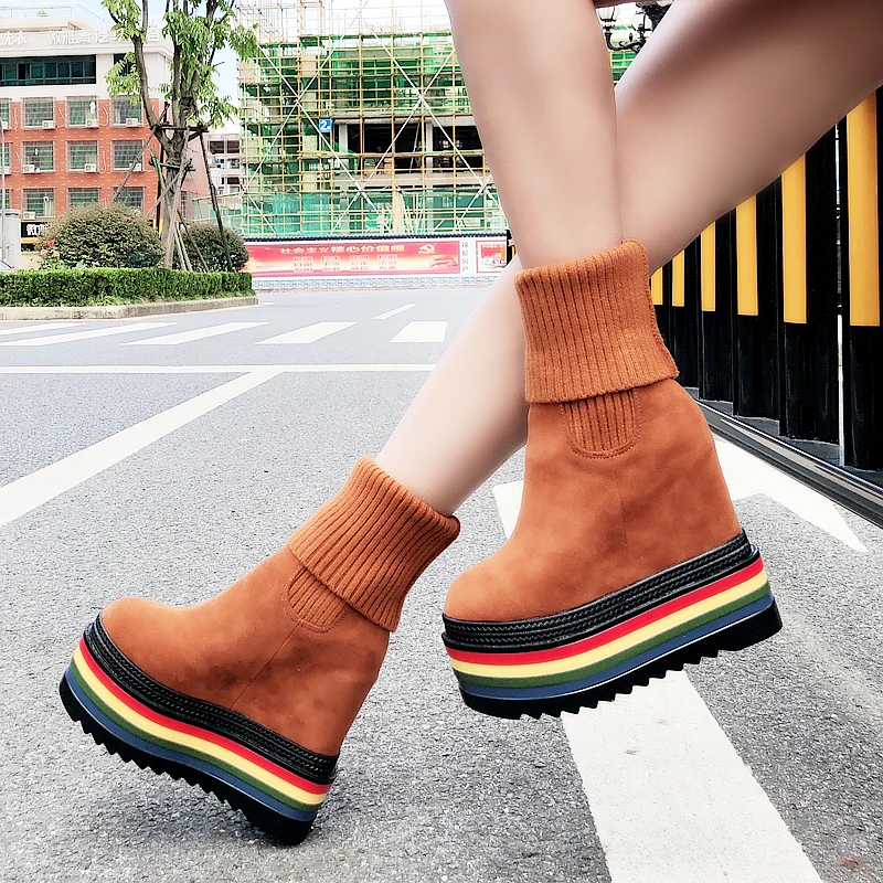 Martin boots women's shoes 2019 new casual short England wind scrubs increased 14 cm wedge middle tube | Обувь