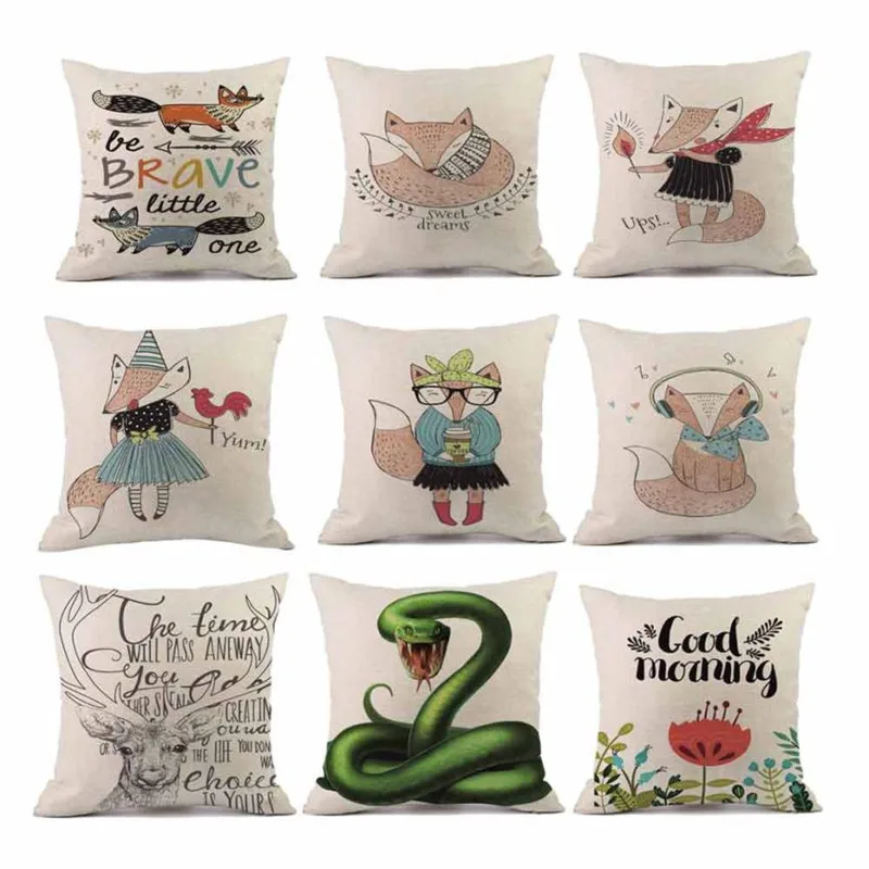 

Pillow Case 45*45 Fox Throw Pillow Cases Cafe Sofa Cushion Cover Home Decor