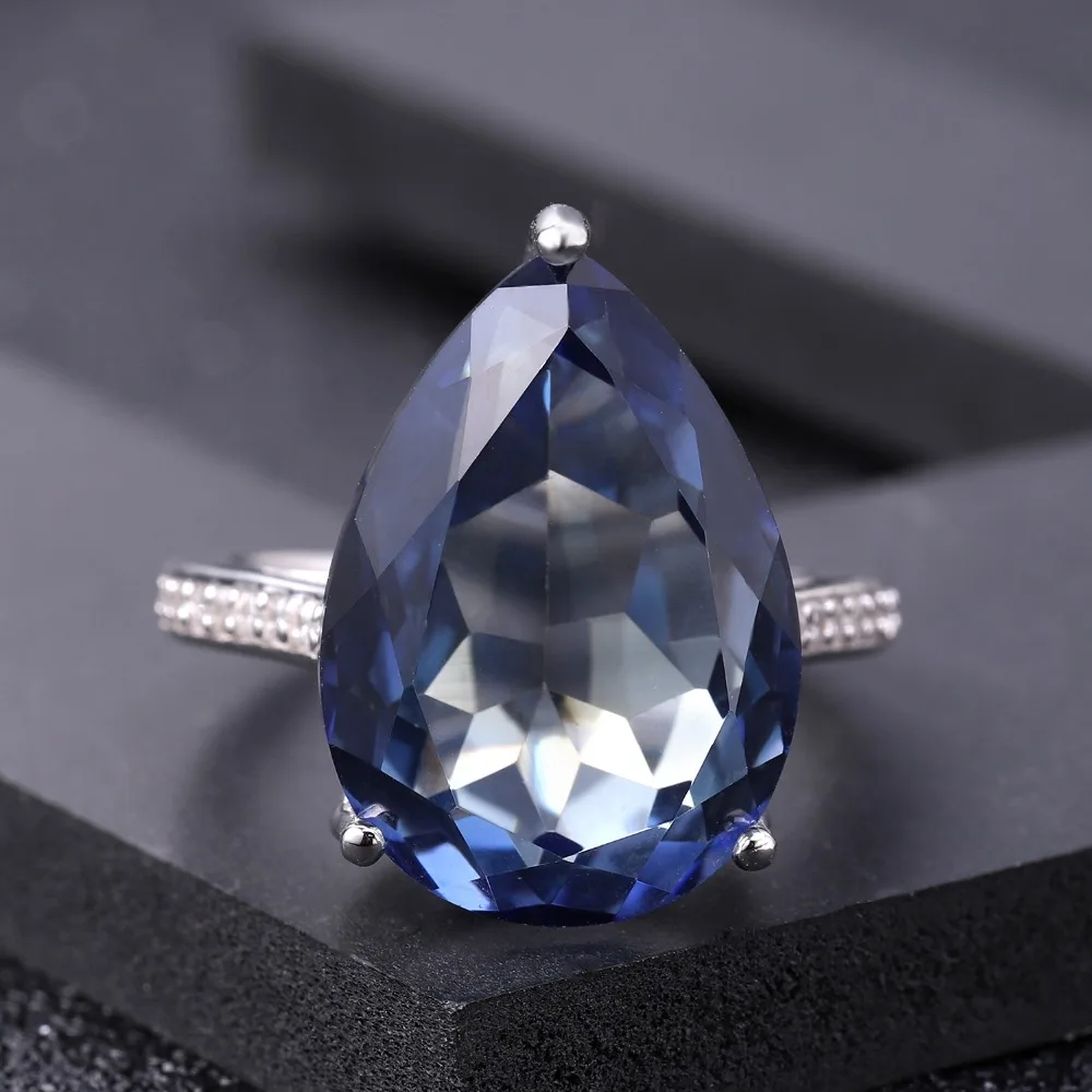 GEM'S балетное 925 пробы Серебряное коктейльное кольцо 10.68Ct натуральный иолит синий мистический кварцевый камень кольца для женщин ювелирные украшения