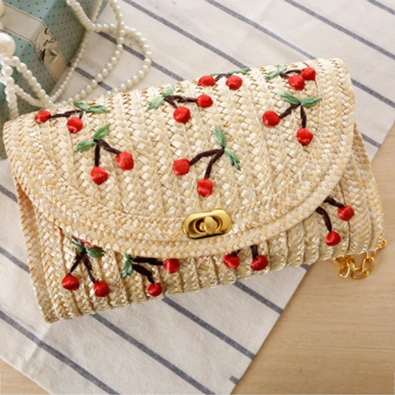 Летняя новая вишневая соломенная мессенджер тканая сумка-клатч на день пляжная