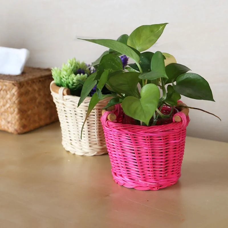 

Плетеная поддельная корзина из ротанга ручной работы «сделай сам», держатель для растений, настольный мини-держатель для ручек, подвесной г...