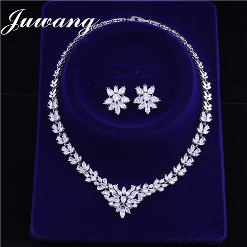 style 7 JUWANG, Дубай, ювелирные наборы для женщин, циркониевый роскошный брендовый ювелирный набор, Классический женский свадебный ожерелье, серьги с камнями - Окраска металла: style 7
