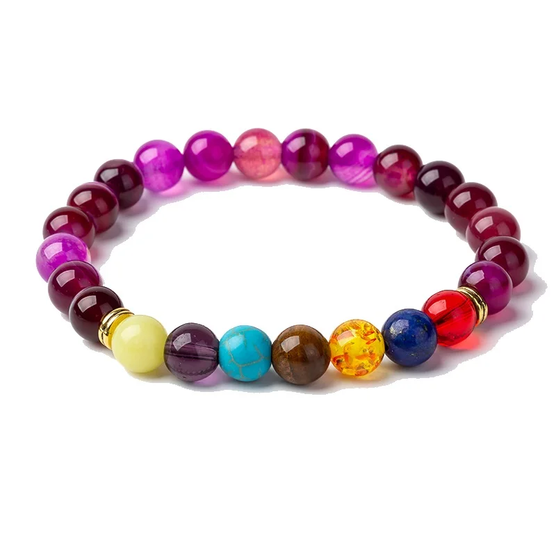 rose red agate Meajoe 8 мм семь чакра браслеты для йоги 11 моделей доступны круглые цепи бисер браслеты ювелирные изделия для женщин друг подарок - Окраска металла: rose red agate