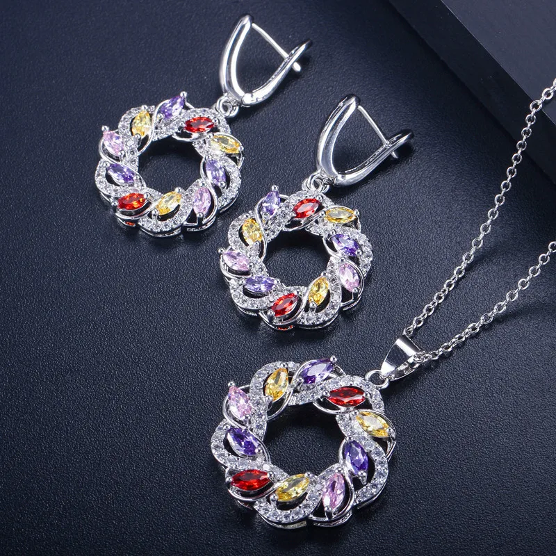 CWWZircons, модный бренд, большая круглая капля, австрийский синий и зеленый кристалл, серьги и кулон, ожерелье, набор украшений для женщин T291