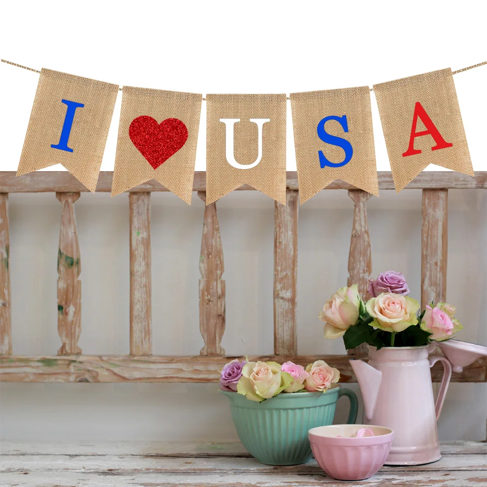 USA Independence Day Linen Dovetail Pull Flag Garland Shape Hanging Banner Bunting For 4th Of July Party | Дом и сад