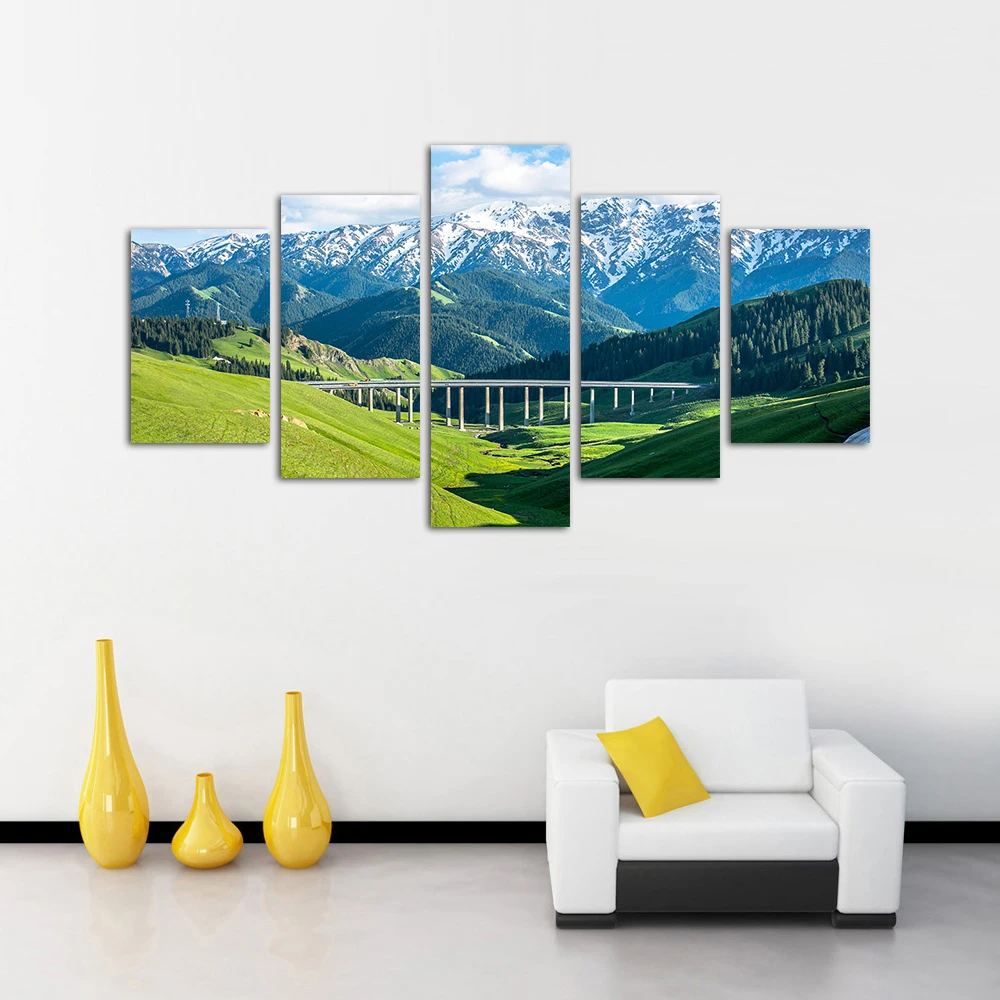 MingTing - 5 Panel Canvas Wall Art Sky Road Railway Landscape Painting Modern Home Decor For Living Room | Дом и сад