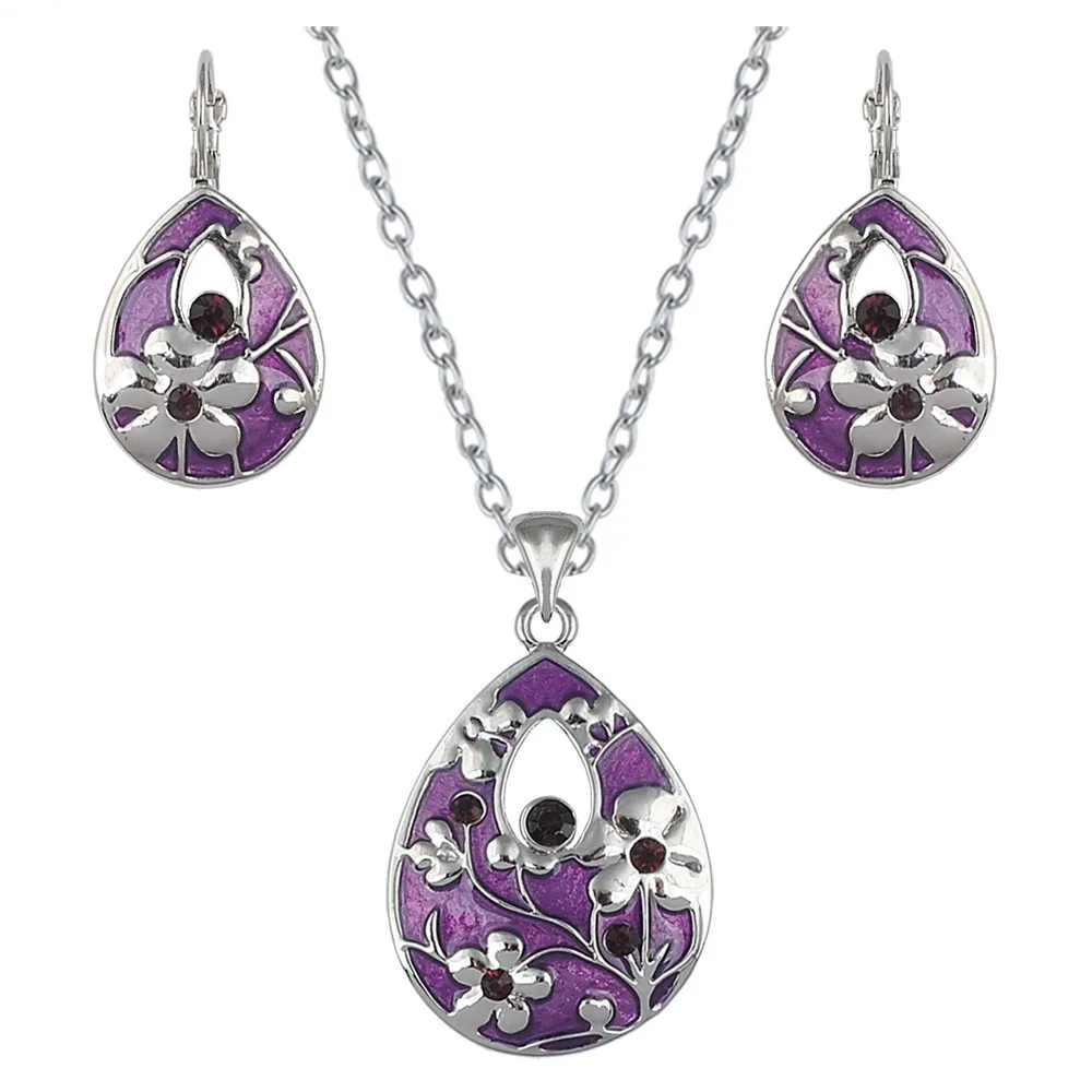 Charm Necklaces &ampPendants for Women 2 Color Water Drop Necklace Earrings Set Choker Crystal Rhinestone Pendant Jewelry Gift | Украшения