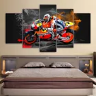 Модульная Картина на холсте, с изображением гонок на мотоциклах, 5 шт., для гостиной, домашний декор, современные плакаты в рамке