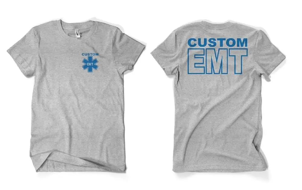 

Emt Custom Duty T-Shirt Navy Blue Sports Grey Double Side 2019 New Fashion Design Men Brand Cotton Printed T Shirts Cool Tee