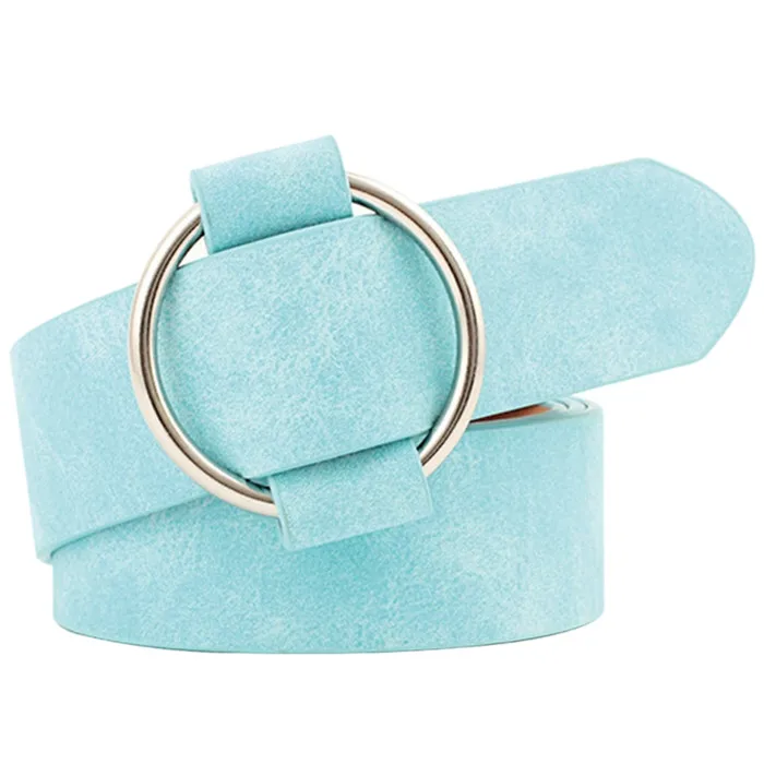 Sky Blue Belt Ретро женский ремень металлический Бохо искусственная кожа круглая пряжка поясной ремень - Цвет: Sky Blue Belt