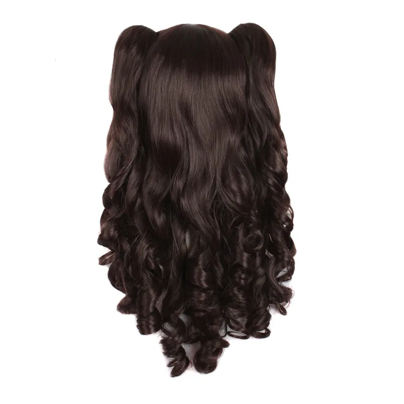 Black-brown MapofBeauty длинные волнистые парики для косплея 2 хвостика форма коготь черный Золотой Коричневый Синий Розовый 19 видов цветов термостойкие синтетические волосы - Цвет: Black-brown