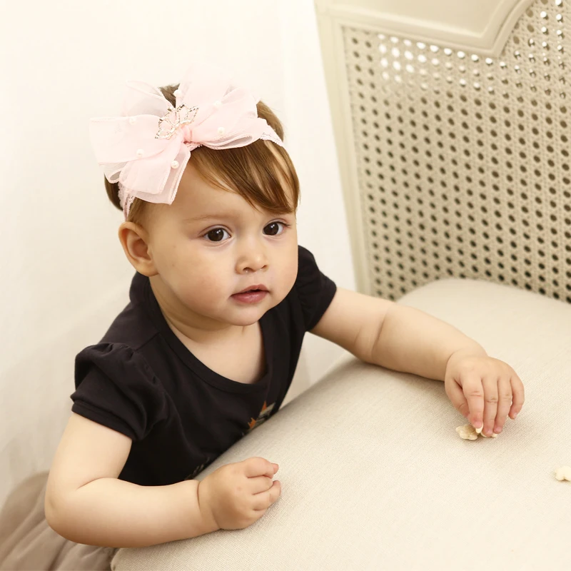 Эластичная Повязка на голову розовый двухслойный бантик 10 шт./лот с