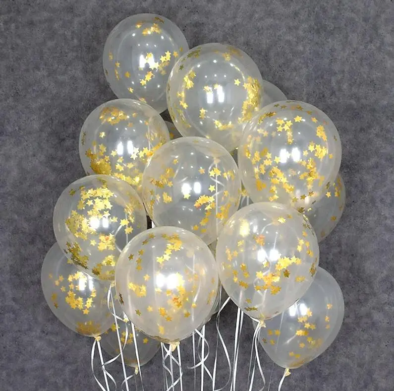 Gold star confetti 5 шт./лот, 12 дюймов, золотые, черные, розовые, золотые, фиолетовые конфетти, прозрачные латексные шары, для свадьбы, дня рождения, вечеринки, украшения для мальчиков и девочек - Цвет: Gold star confetti