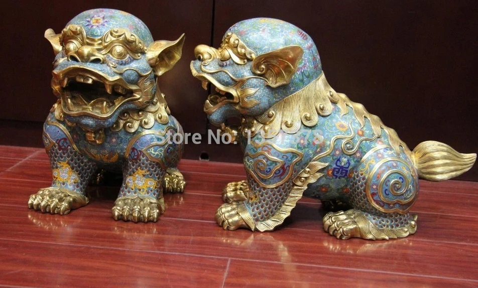SCY shitou 00179 14 Дворцовая бронзовая медная позолота Cloisonne Feng Shui Evil Fu Foo Dogs со скидкой 30%