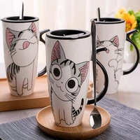 cartoon cat mugs handmade creative ceramic coffee breakfast milk water mug porcelain cup home drinkware unique gift with spoon