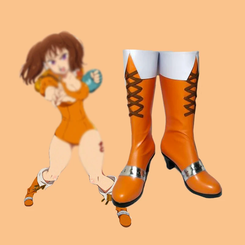 Women the Seven Deadly Sins Serpent's Sin of Envy Diane Cosplay Knee High Boots Shoes Lady Daily Fashion Orange Spring Boots
