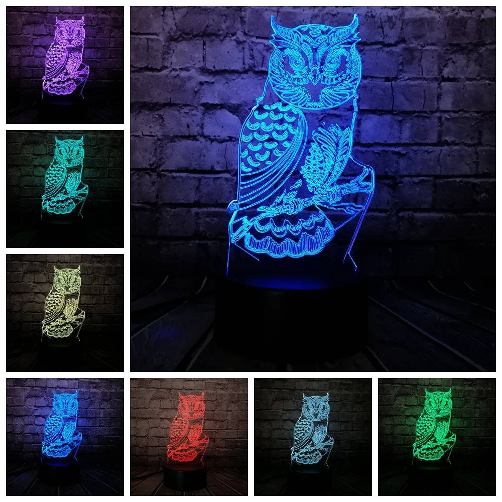Ночник 3D с милыми животными и совами светодиодный Настольный светильник