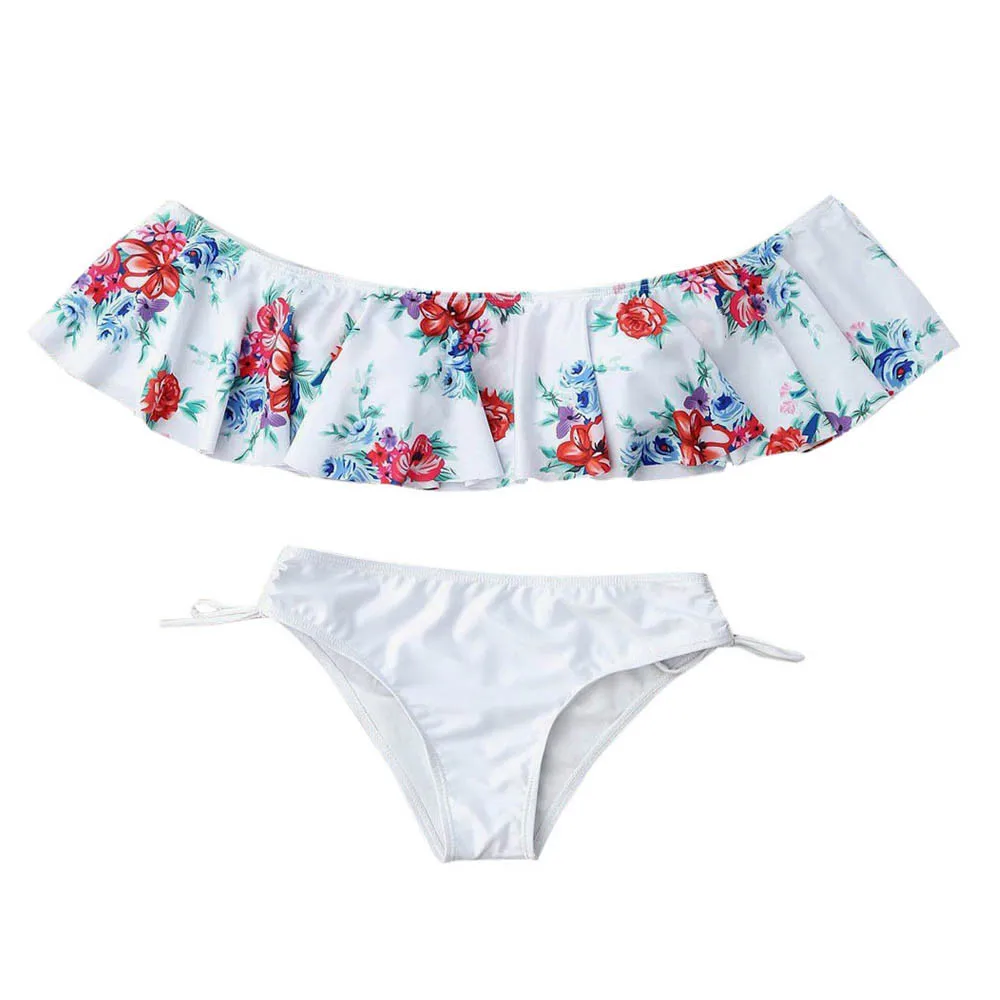 

2019 New Sexy Women Push-up Padded Bra Swimsuit Bathing Suit Summer Pure Color Off Shoulder Ruffle Bikini Swimwear #30