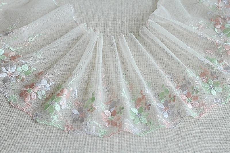 2 ярда зеленая Изысканная кружевная отделка с вышитыми цветами