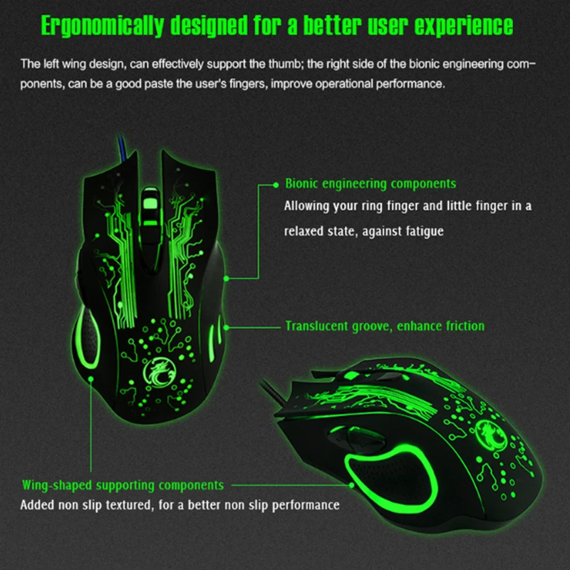IMICE игровая мышь 5600 dpi USB Проводная оптическая светодиодный светильник для дыхания Компьютерные Мыши Mause для ноутбука PC Gamer обновленная версия Gree
