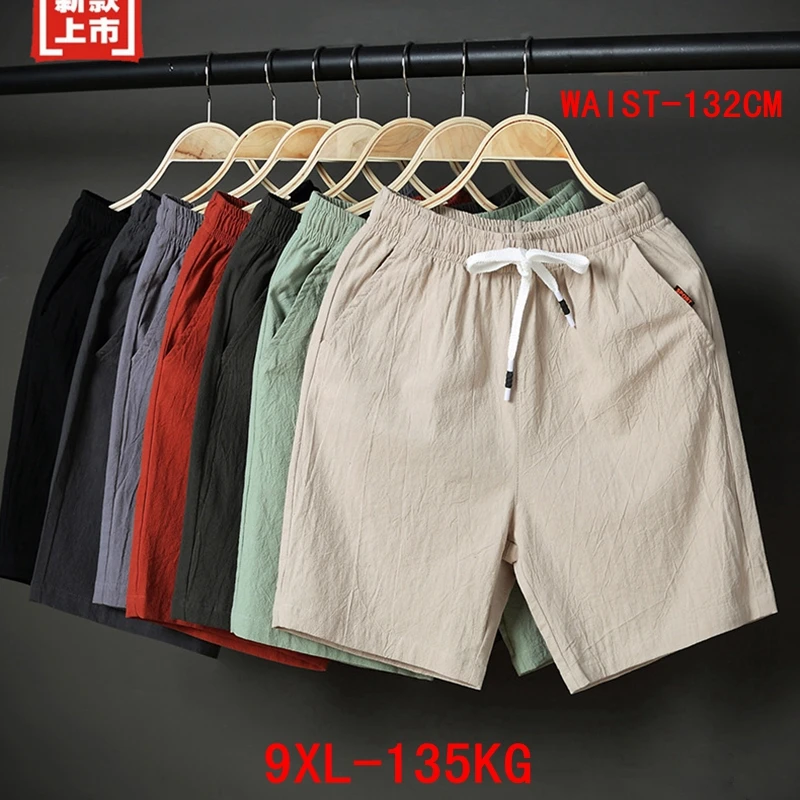 Мужские льняные шорты больших размеров XL 6XL 7XL 8XL 9XL хлопковые летние спортивные 50