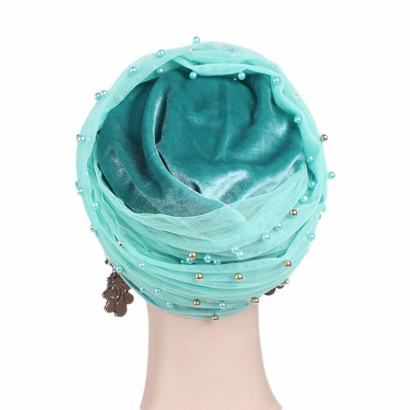 New Women Velvet Beading Scarf Hat Muslim Women Hijabs Turban Hats Indian Caps Wrap Cap long head scarf headscarf hats