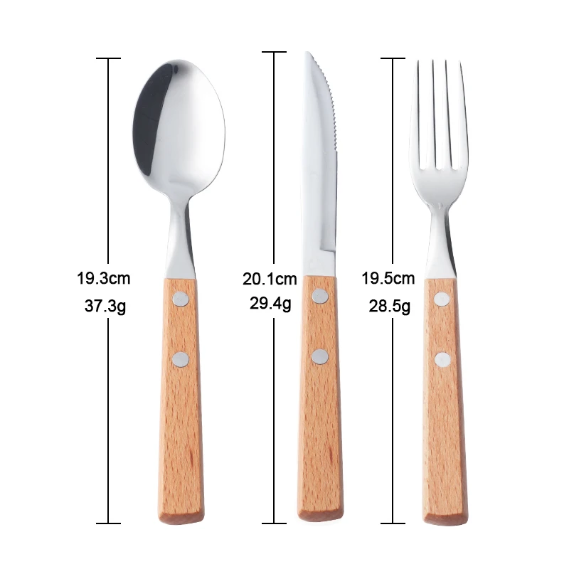 Столовые приборы из нержавеющей стали с деревянной ручкой|Наборы столовых