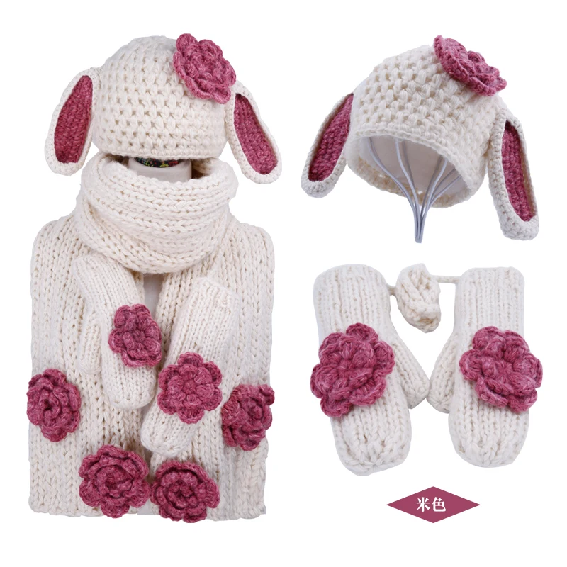 3 шт. детские вязаные шапки шарф и перчатки с ушками кролика|scarf glove|hat scarf glovesknitted hat