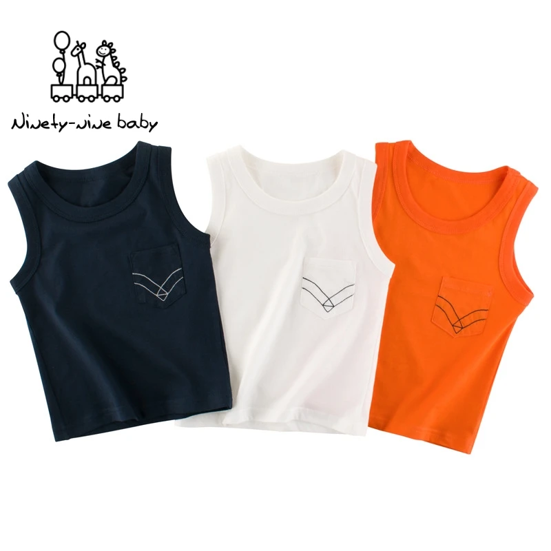 

Summer new kids clothing cotton vest boys and girls solid color sleeveless sling 2-8Y kids casual tops