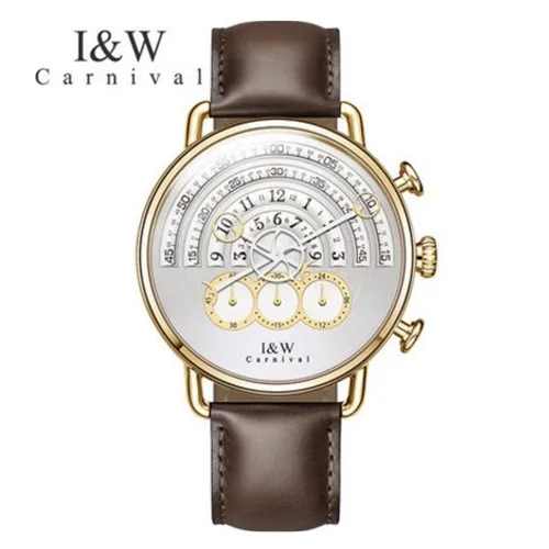 Gold white SF8816Cof Люксовый бренд, для подиума, уникальный дизайн, кварцевые мужские часы, хронограф, секундомер, часы, мужские часы, военная мода, полная сталь, кожа, reloj - Цвет: Gold white SF8816Cof
