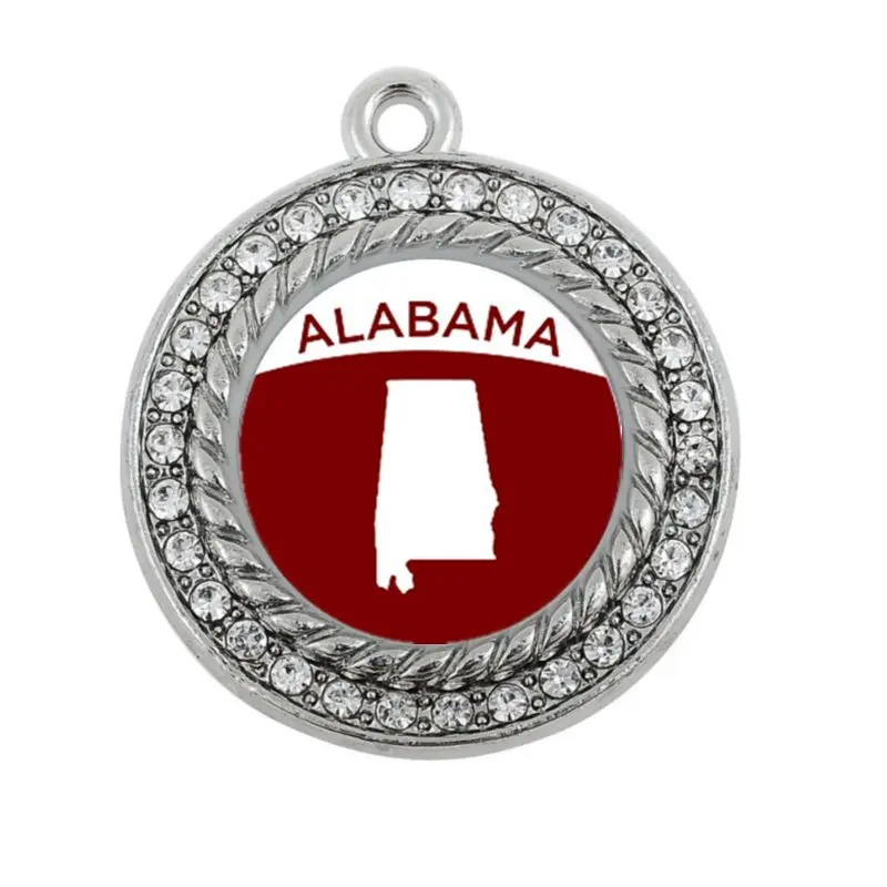

ALABAMA OUTLINE CIRCLE CHARM antique silver plated jewelry