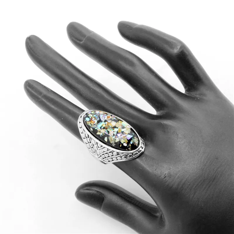 Большой овальный Shell бисера кольца для Для женщин Винтаж Античная Посеребренная