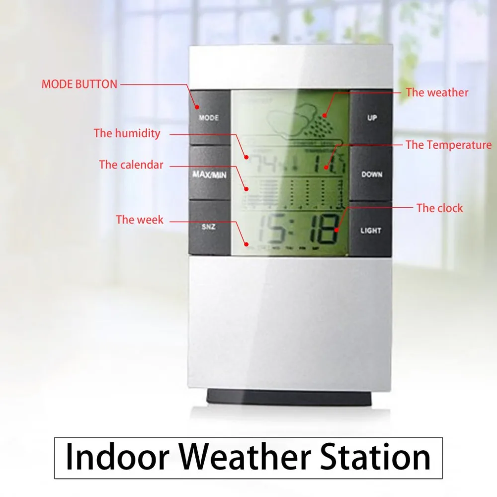 Digital Weather Forecast Station Alarm Clock Kids LCD Screen Temperature Humidity Backlight Monitor With Snooze Function