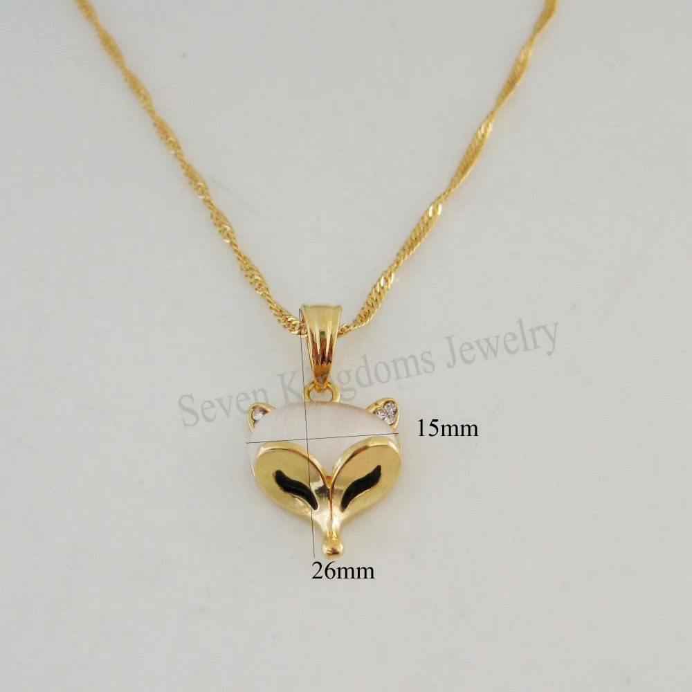 Min Order 10$ Can mix design/- YELLOW GOLD GP 18.5&quot NECKLACE &amp FOX FACE PINK/WHITE CAT EYE CZ STONE PENDANT | Украшения и
